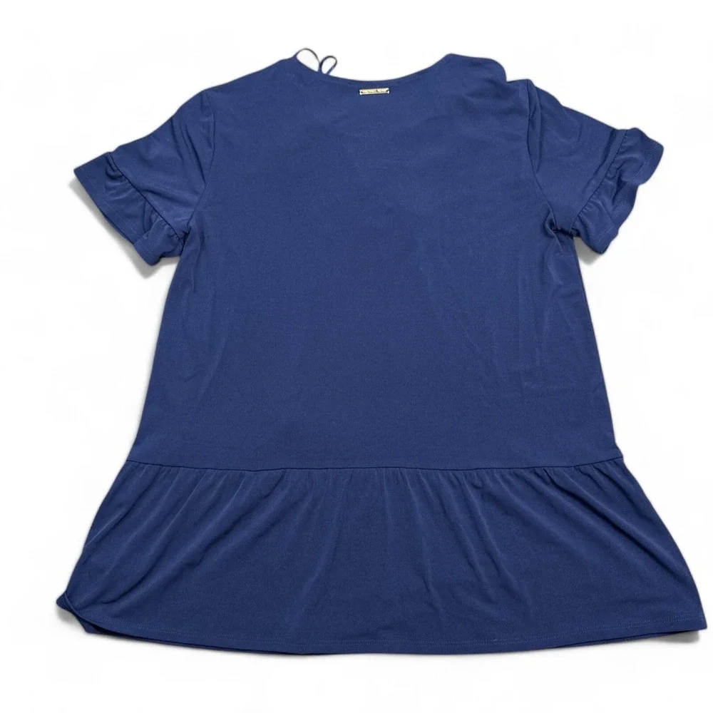 Michael Kors MK Blouse Top Womens Size Small Navy Blue Cinch Neck‎ Tasseled